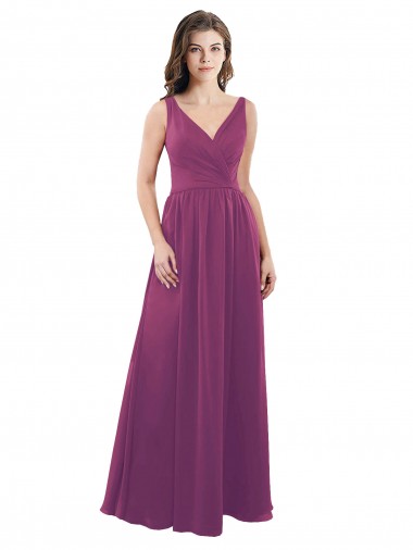 Shop Long Chiffon A-Line Bridesmaid Dress with V-Neck Wrap Bodice Melbourne