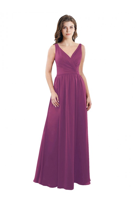 Long Chiffon A-Line Bridesmaid Dress with V-Neck Wrap Bodice Melbourne