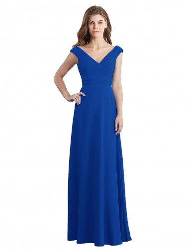 Shop Draped Shoulder V-Neck Long Chiffon Bridesmaid Dress Melbourne