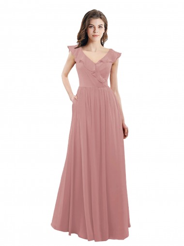Shop Chiffon A-Line Bridesmaid Dress with V-Neck Wrap Bodice Melbourne