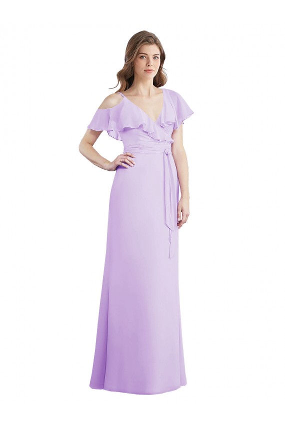 Ruffled Neckline Cold Shoulder Long Chiffon Bridesmaid Dress Melbourne