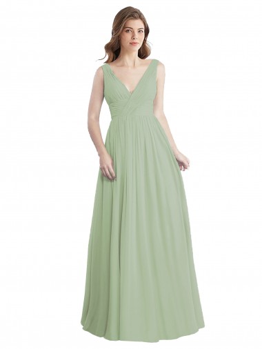 V-Neck A-Line Long Chiffon Bridesmaid Dress with Draped Bodice Melbourne