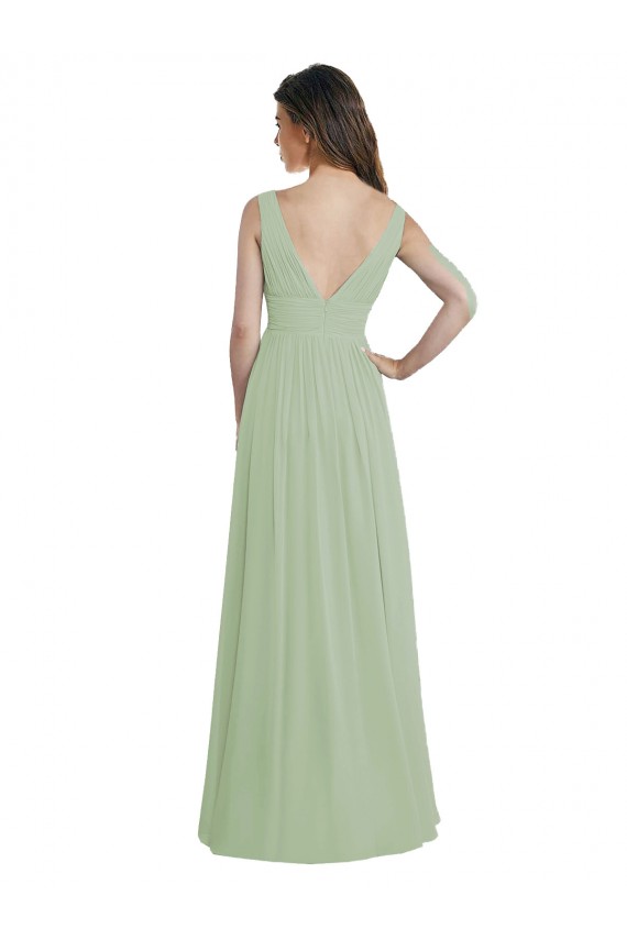 V-Neck A-Line Long Chiffon Bridesmaid Dress with Draped Bodice Melbourne
