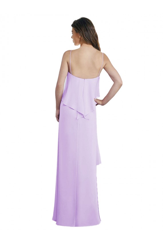 Scoop Neck Long Chiffon Bridesmaid Dress with Cross Over Neckline Flounce Melbourne