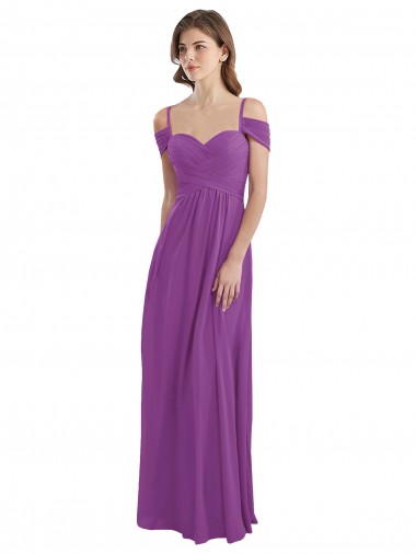 Cold Shoulder Long Chiffon Bridesmaid Dress with Ruching Details Melbourne