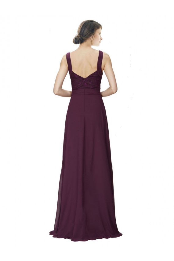 Long Chiffon Bridesmaid Dress with Ruched Criss Cross V-Neck Bodice Melbourne