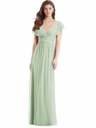 Flutter Sleeves Draped Wrap V-Neck Chiffon Bridesmaid Dress Melbourne