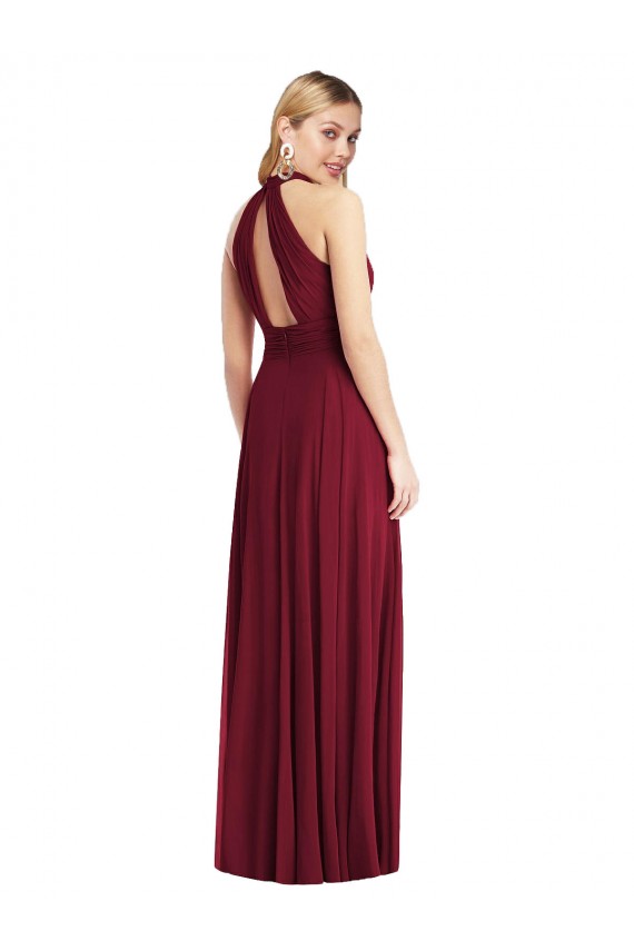 High-Neck Open Back Shirred Halter Maxi Bridesmaid Dress Melbourne
