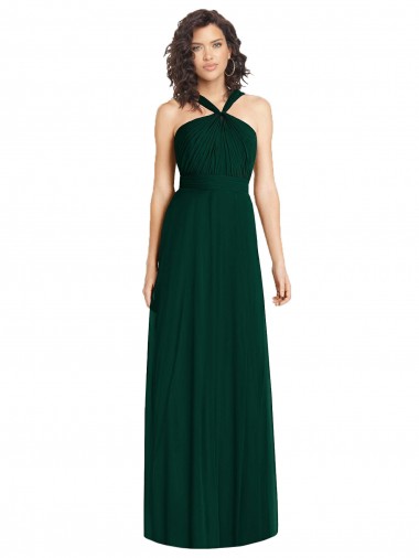 Shop Draped Halter Neck Long Chiffon Bridesmaid Dress with Low Back Melbourne