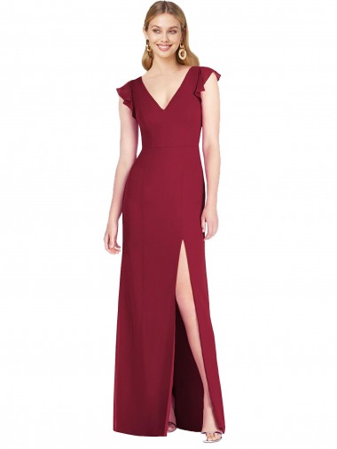 Shop Ruffled Sleeves Mermaid Chiffon Bridesmaid Dress with Front Slit Melbourne