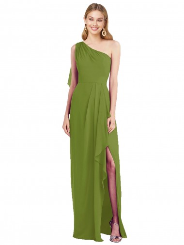 One Shoulder Chiffon Bridesmaid Dress with Draped Front Slit Melbourne