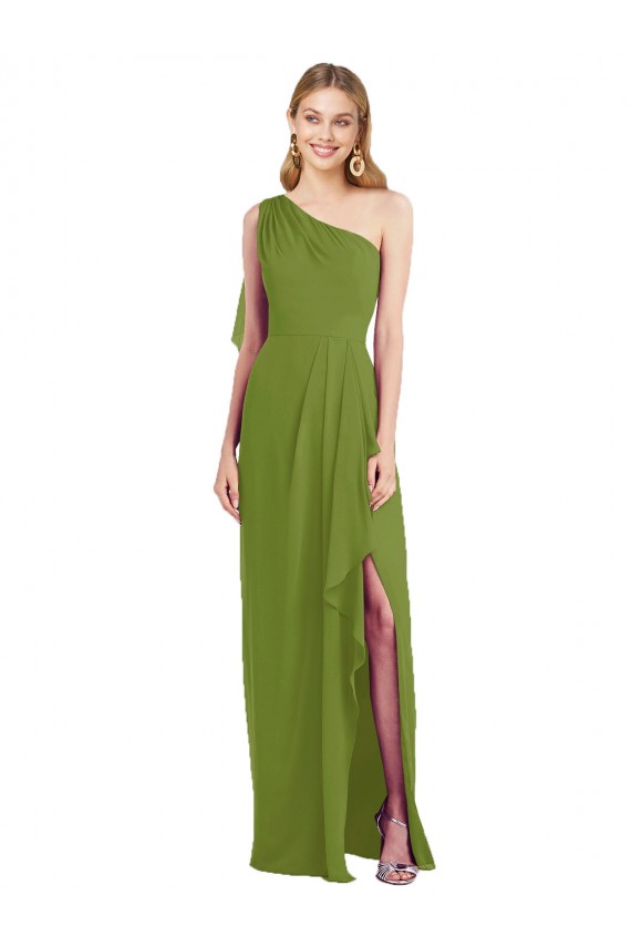 One Shoulder Chiffon Bridesmaid Dress with Draped Front Slit Melbourne