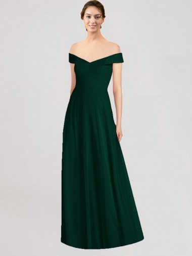 Shop Full length Off the Shoulder Chiffon Bridesmaid Dress Melbourne