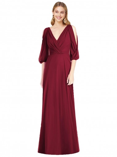 Shop Draped V-Neck Bell Sleeves V-Back Chiffon Bridesmaid Dress Melbourne