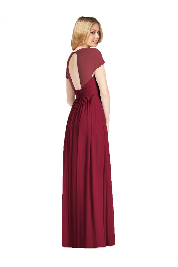 V-Neck Cap Sleeves Sheer Back Chiffon Bridesmaid Dress Melbourne