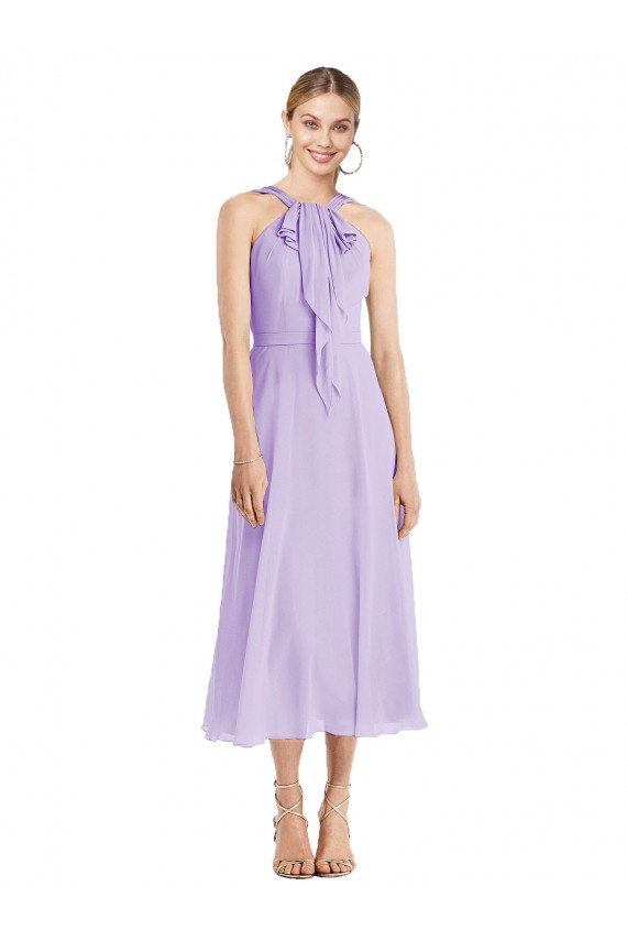 Midi Length Halter Plunging V-Back Chiffon Bridesmaid Dress / Cocktail Dress Melbourne