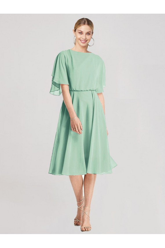 Open Back Flutter Sleeves Cocktail Length Chiffon Bridesmaid Dress Melbourne