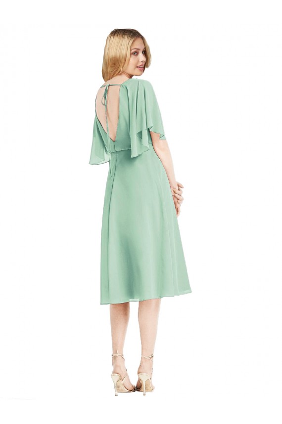 Open Back Flutter Sleeves Cocktail Length Chiffon Bridesmaid Dress Melbourne