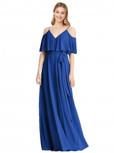 Spaghetti Straps V-Neck Chiffon Bridesmaid Dress with Sash Tie Melbourne