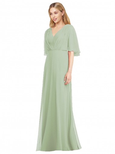 Shop Full Length Lux Chiffon Flutter Sleeves Bridesmaid Dress Melbourne