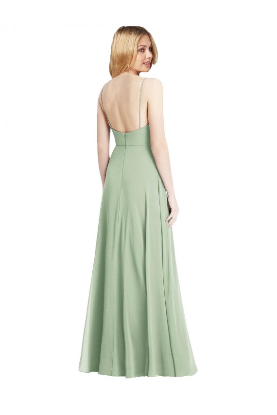 Sleek Spaghetti Straps Low Back Square Neck Maxi Formal Chiffon Bridesmaid Dress Melbourne