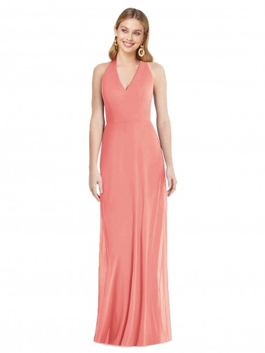 Shop V-Neck Halter Chiffon Maxi Formal Bridesmaid Dress Open Back Melbourne