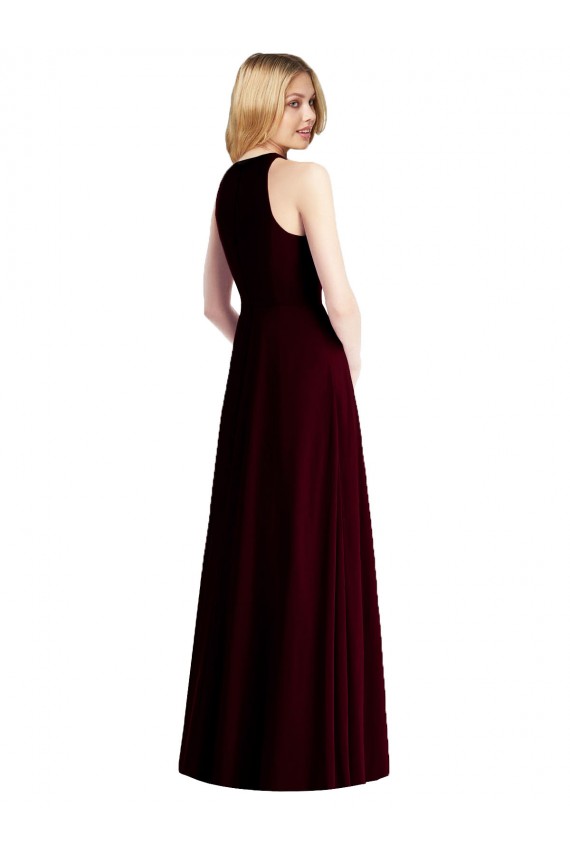 Sleeveless Halter Chiffon Maxi Bridesmaid Dress