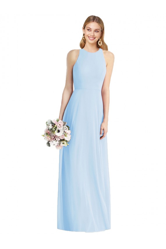 Sleeveless Halter Chiffon Maxi Bridesmaid Dress