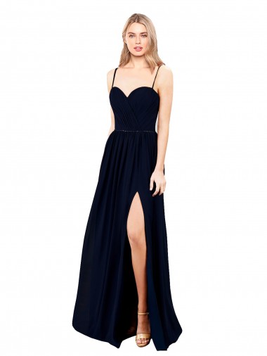 Shop Draped A-Line Chiffon Formal Bridesmaid Dress with Spaghetti Straps and High Slit Melbourne