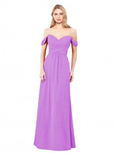 Shop Off The Shoulder Draped Sleeves A-Line Chiffon Bridesmaid Dress Melbourne