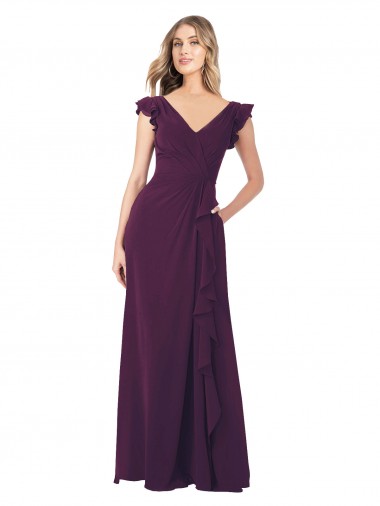 Shop Ruffle Cap Sleeves Long Chiffon Bridesmaid Dress Melbourne