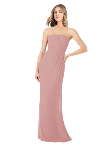 Shop Draped Strapless Sheath Long Chiffon Bridesmaid Dress Melbourne
