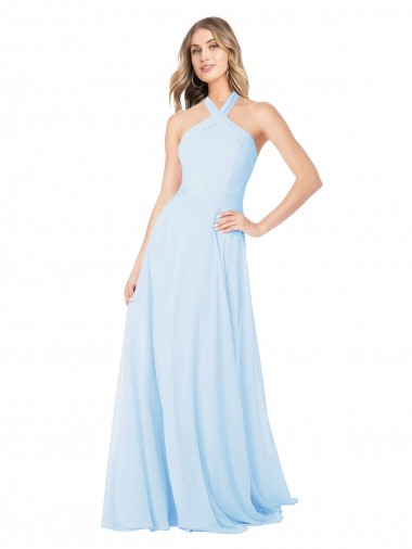 Shop Criss Cross High Neck Halter Chiffon Bridesmaid Dress Melbourne