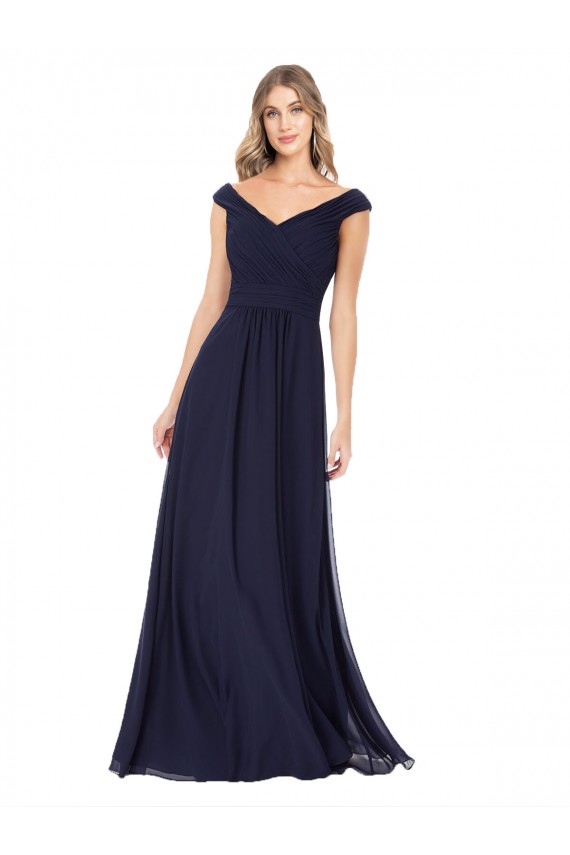 Off the Shoulder Classic Chiffon Bridesmaid Dress with Draped Bodice Melbourne