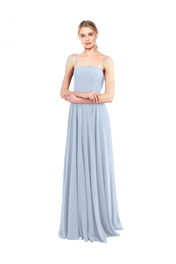 Luxe Chiffon Straight Neckline Long Chiffon Bridesmaid Dress with Skinny Straps Melbourne