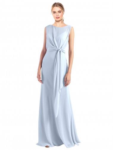 Shop Illusion Boat Neck Long Full Length Chiffon Bridesmaid Dress with Keyhole Back Melbourne