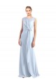 Illusion Boat Neck Long Full Length Chiffon Bridesmaid Dress with Keyhole Back