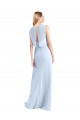 Illusion Boat Neck Long Full Length Chiffon Bridesmaid Dress with Keyhole Back