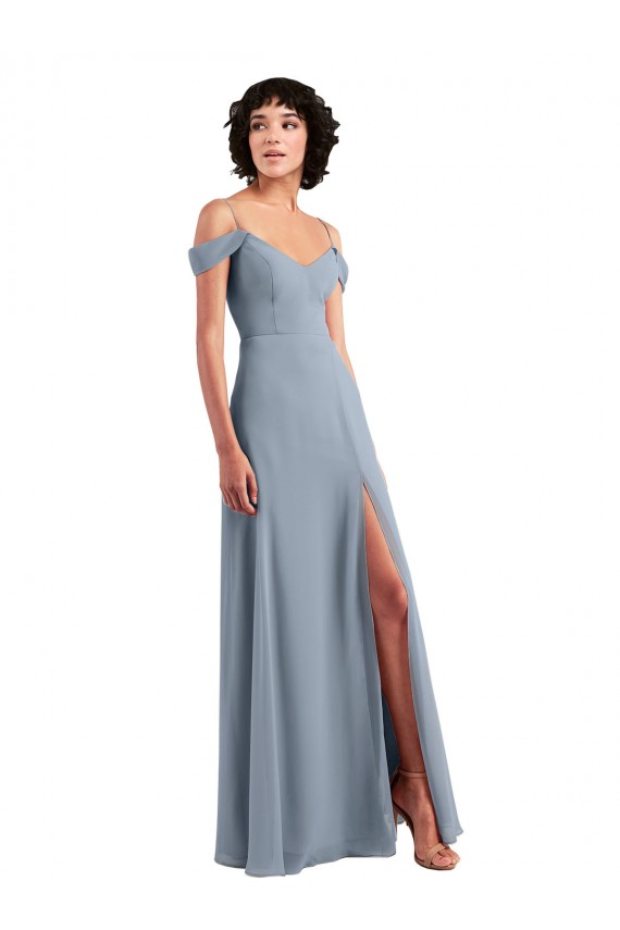 Off the Shoulder Folded Sleeve Long Chiffon Bridesmaid Dress with High Side Slit Melbourne