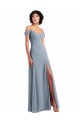 Off the Shoulder Folded Sleeve Long Chiffon Bridesmaid Dress with High Side Slit Melbourne