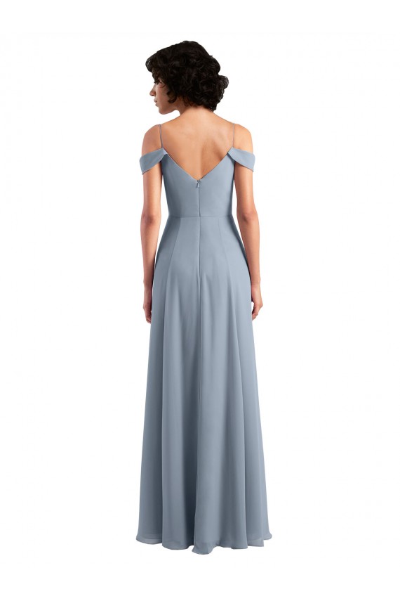 Off the Shoulder Folded Sleeve Long Chiffon Bridesmaid Dress with High Side Slit Melbourne