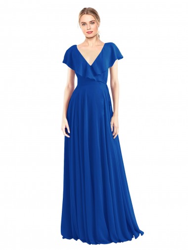 V-Neck A-Line Flutter Sleeves Long Chiffon Wrap Style Bridesmaid Dress Melbourne