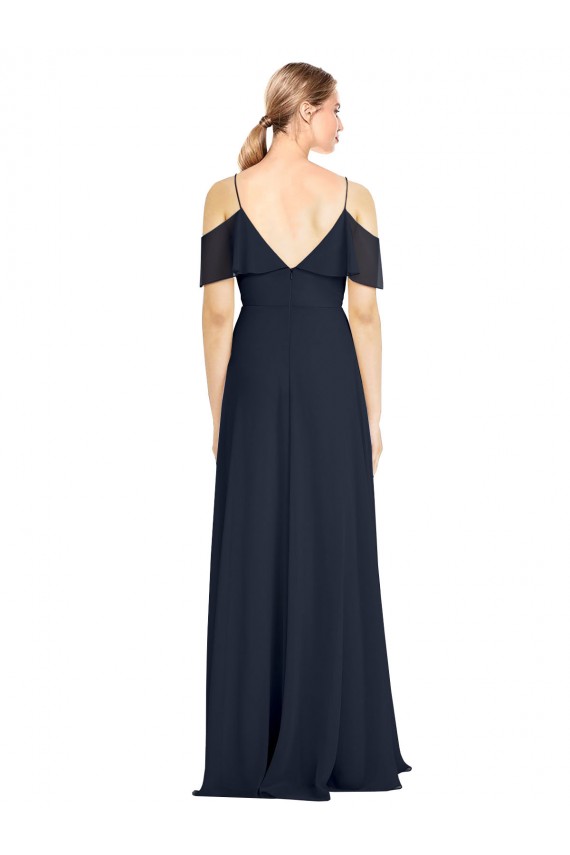 Draped Sleeves Flounce Neckline Long Chiffon Bridesmaid Dress with Spaghetti Straps Melbourne