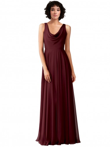 Shop Draped Cowl Neck Long Chiffon Bridesmaid Dress with Wide Straps Melbourne