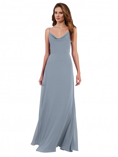 Shop Long Full Length Draped Cowl Neck V-Back Slip Chiffon Bridesmaid Dress Melbourne