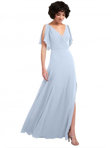Split Flutter Sleeves V-Neck Chiffon Bridesmaid Dress with Open V-Back Melbourne