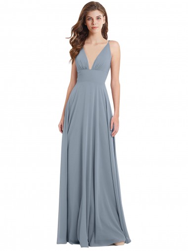 Shop Fitted V-Neckline Long Chiffon Bridesmaid Dress with V-Back Melbourne