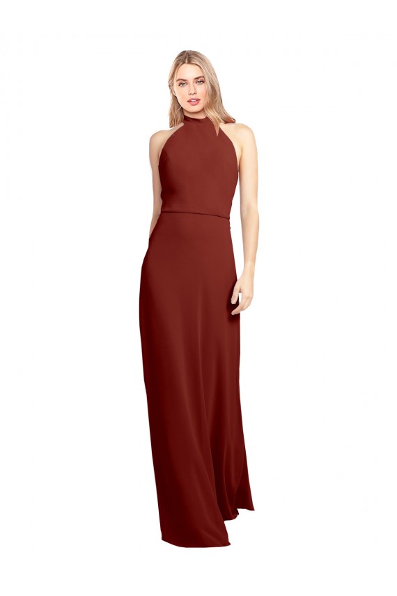Slim High Neck Halter Fitted Open Back Chiffon Bridesmaid Dress / Prom Dress Melbourne