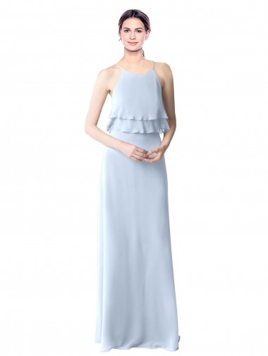 Shop High Narrow Neck Long Chiffon Bridesmaid Dress with Tiered Ruffles Melbourne