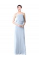 High Narrow Neck Long Chiffon Bridesmaid Dress with Tiered Ruffles